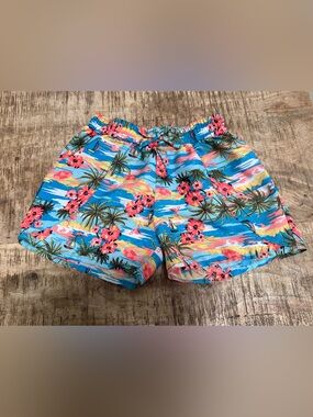 Kids Tropical Blue Floral Swim Trunks